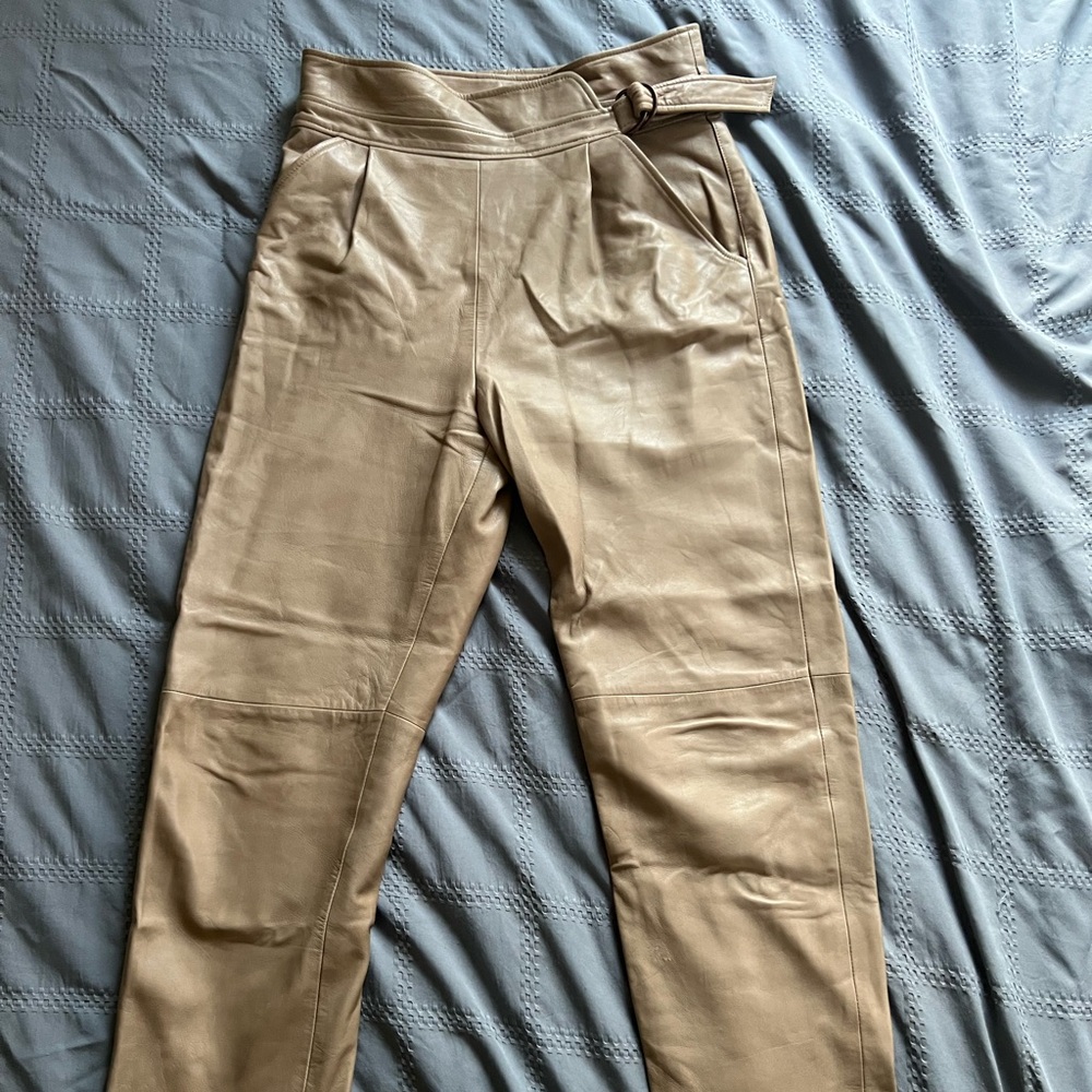 Sezane Tan Leather Trousers